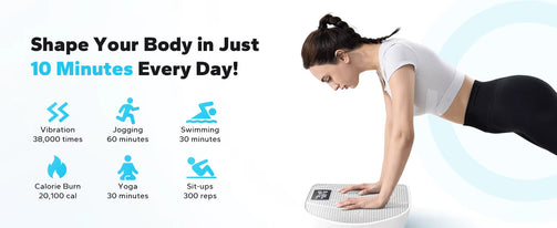 Woman using Vibro PRO® vibration plate for full-body fitness workout