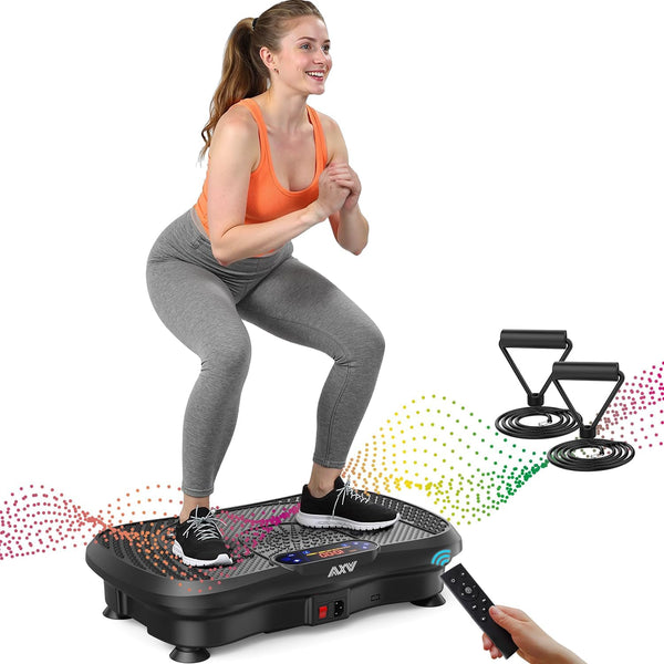 Woman doing vibration plate exercises on Vibro PRO